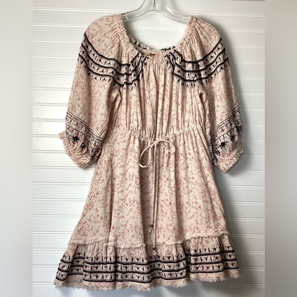 Free People Swing Into Spring floral embroidered off shoulder Mini Dress Sz S/P - Picture 3 of 13